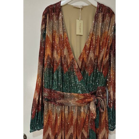 Ramy Brook Michaela Sequin Chevron Wrap Minidress Multicolor Plus Size 3 XL NWT - Picture 4 of 16